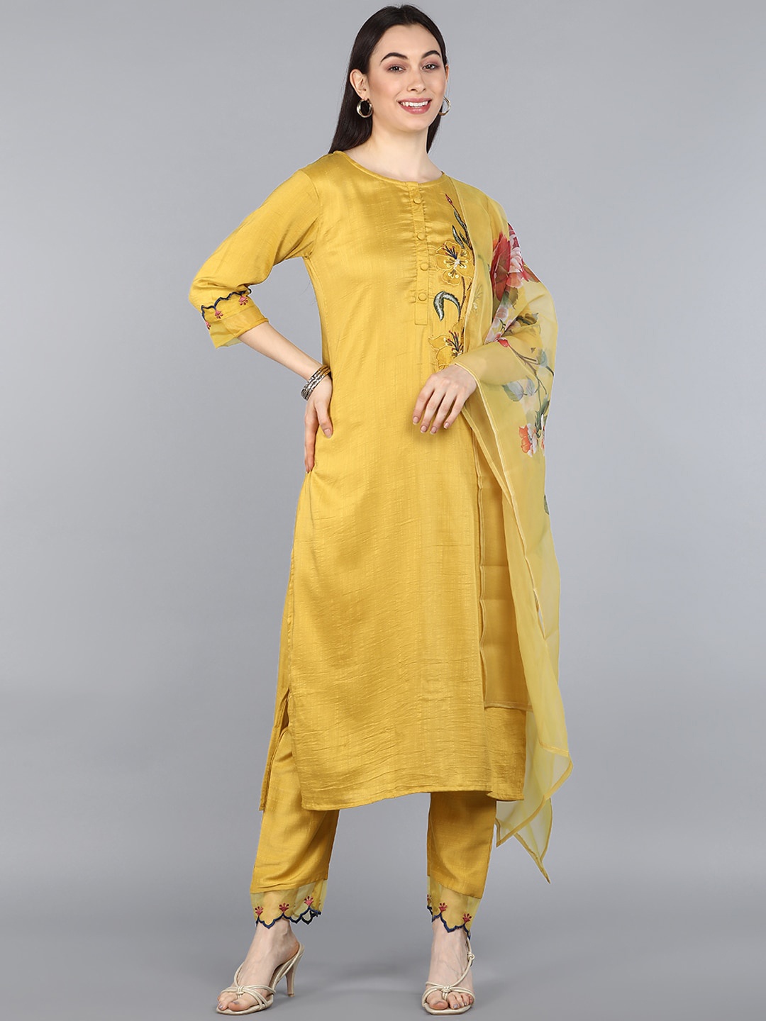 

AHIKA Women Yellow Kurta with Trousers & With Dupatta