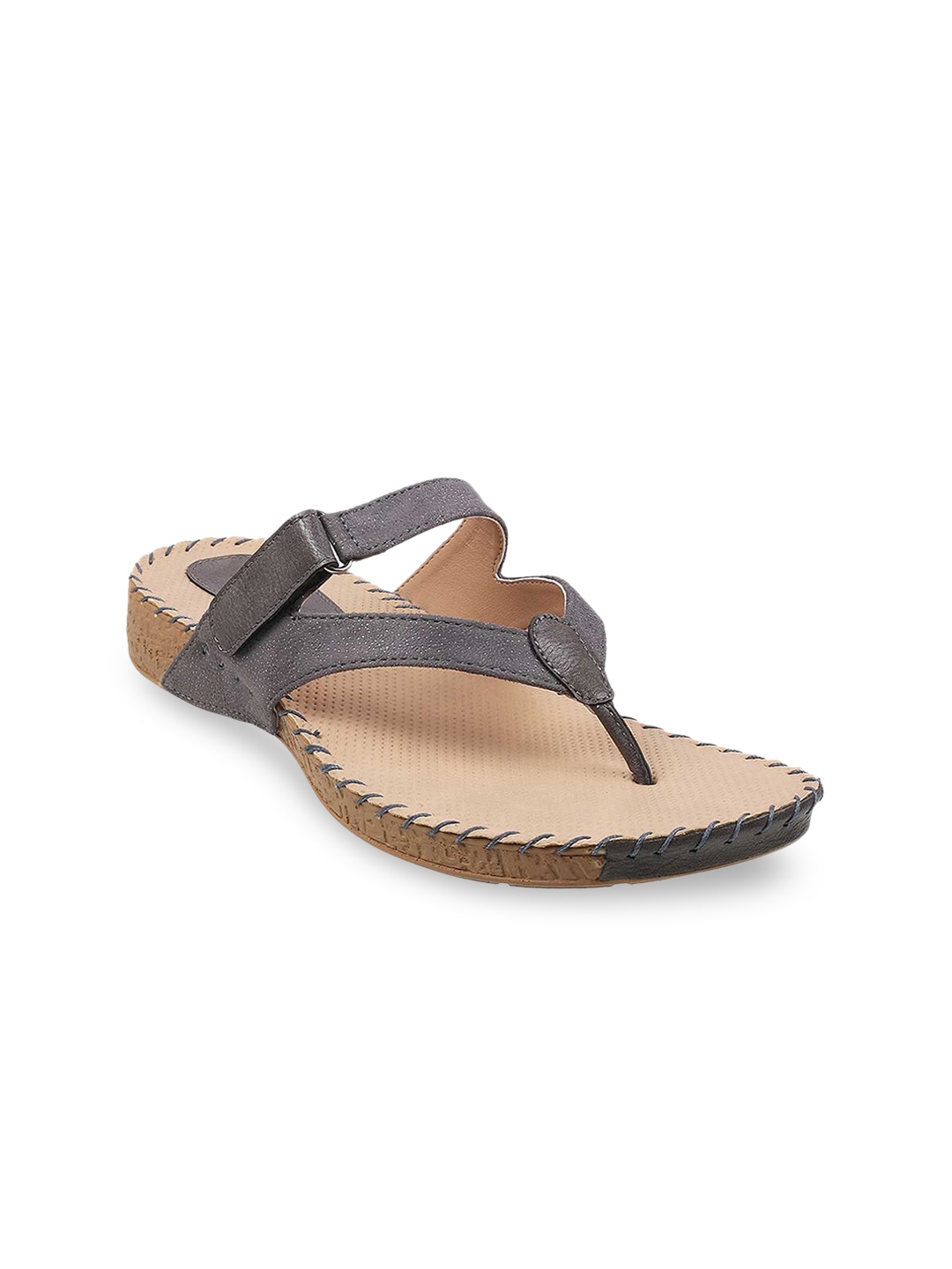 

Metro Women Grey T-Strap Flats With Velcro