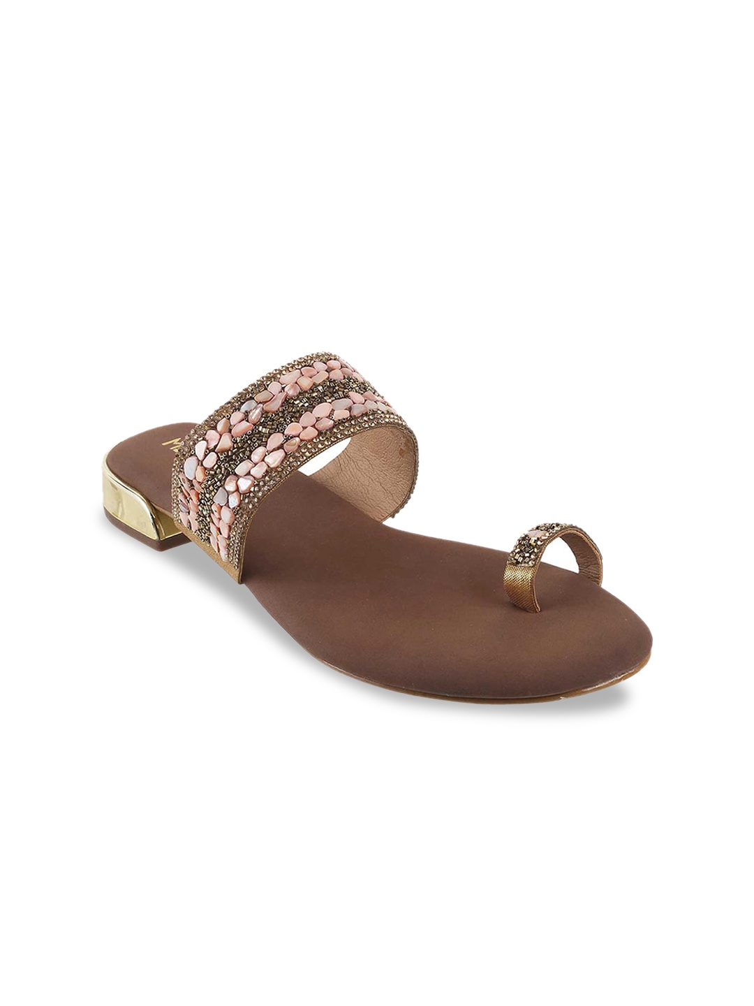 

Metro Women Gold-Toned & Pink Embellished One Toe Flats