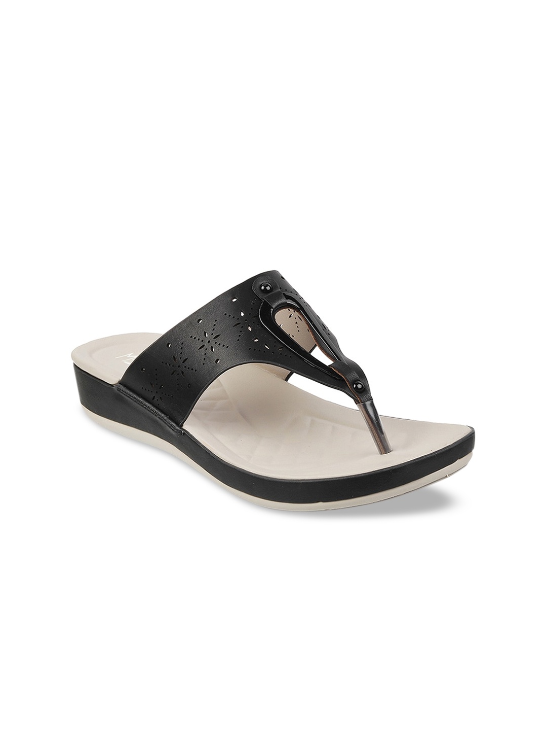 

Metro Black Comfort Heels With Laser Cuts