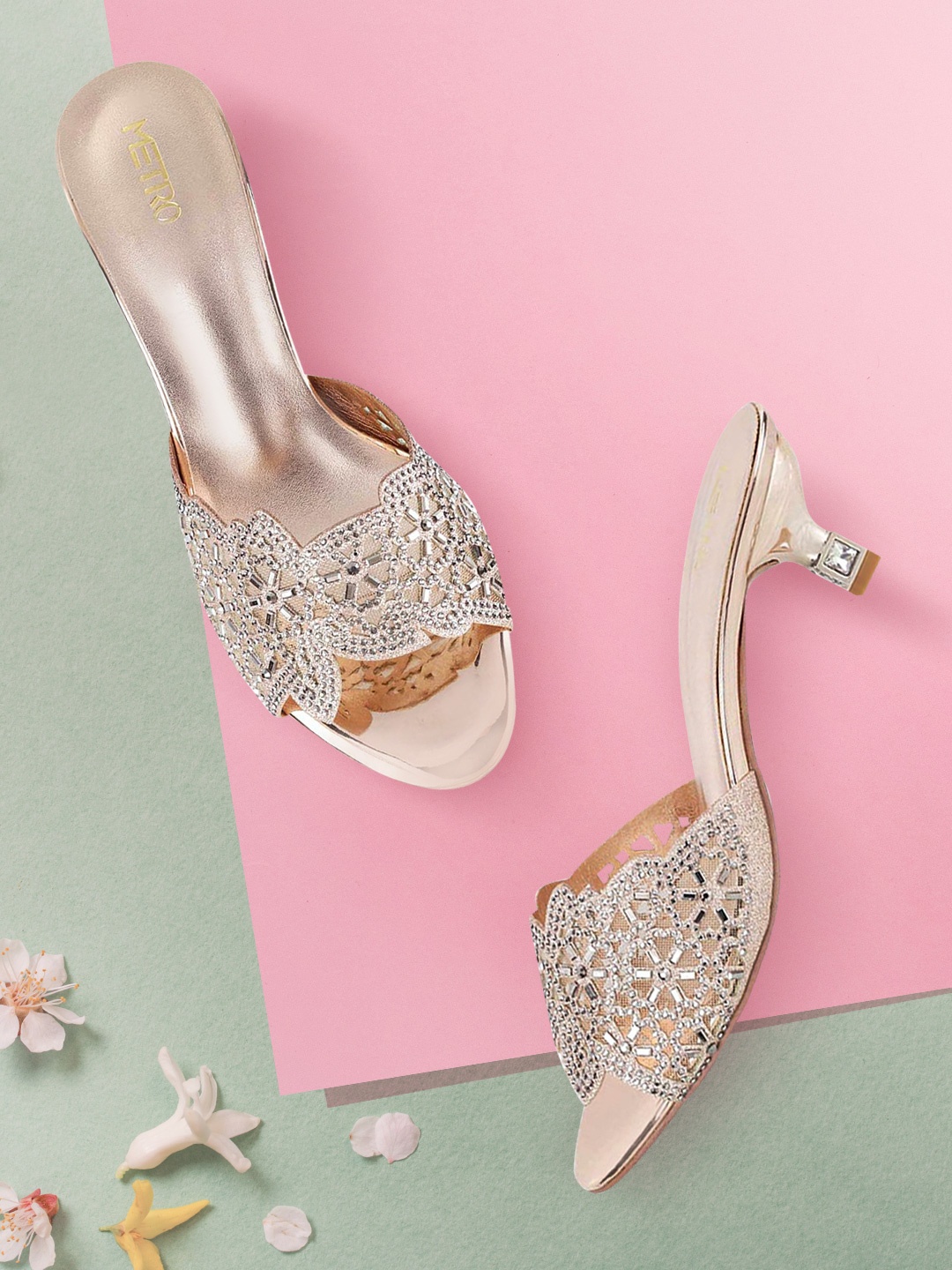 

Metro Beige Embellished Kitten Heels