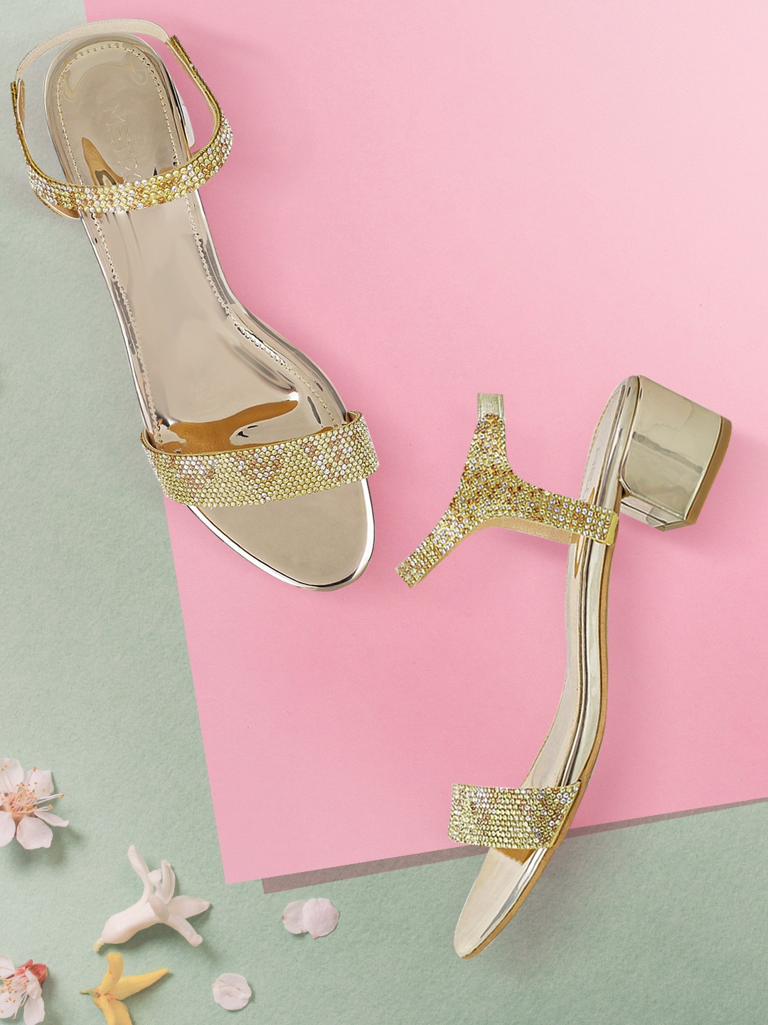 

Metro Women Gold-Toned Embellished Block Heels