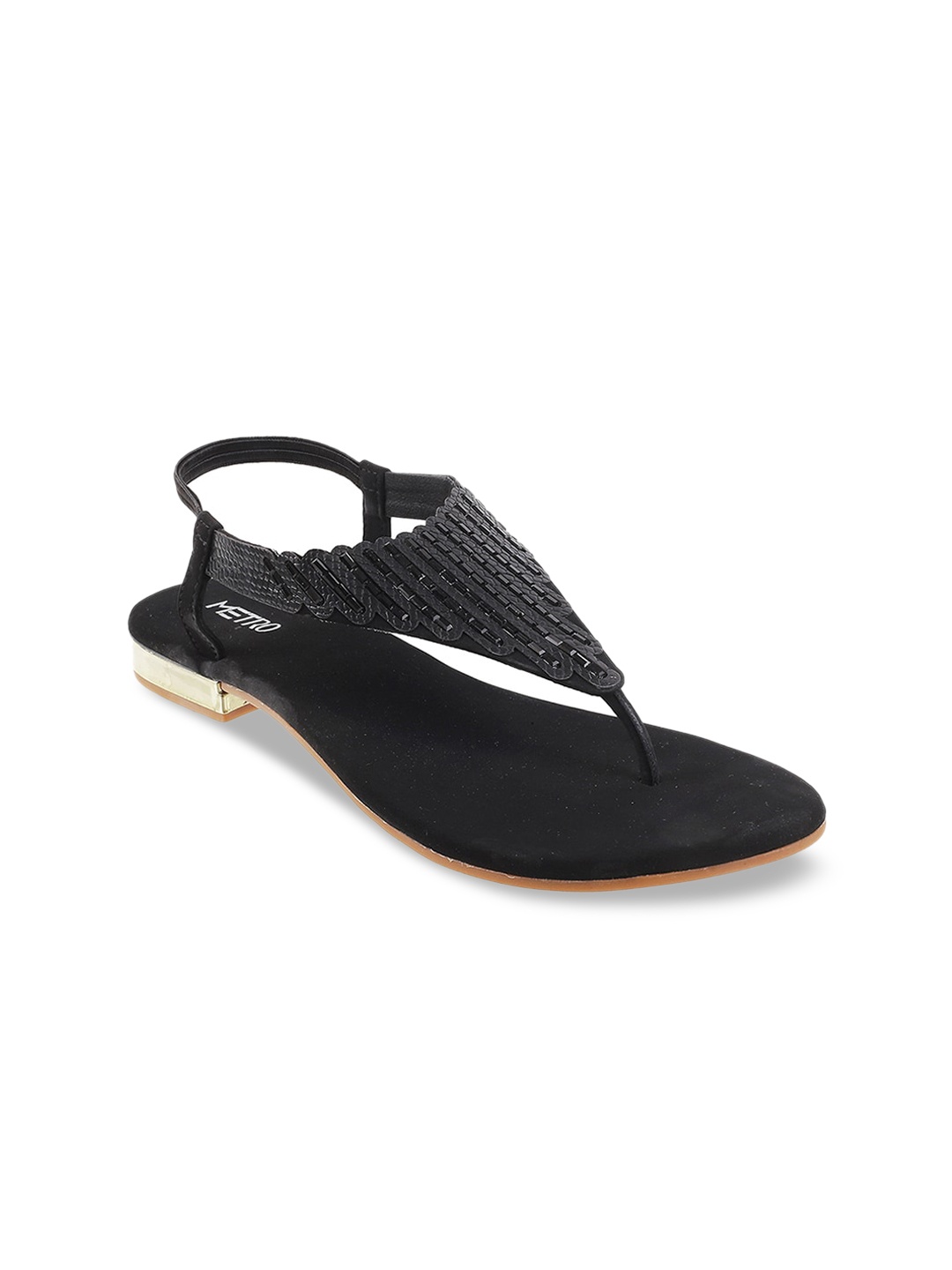 

Metro Women Black Embellished Open Toe Flats