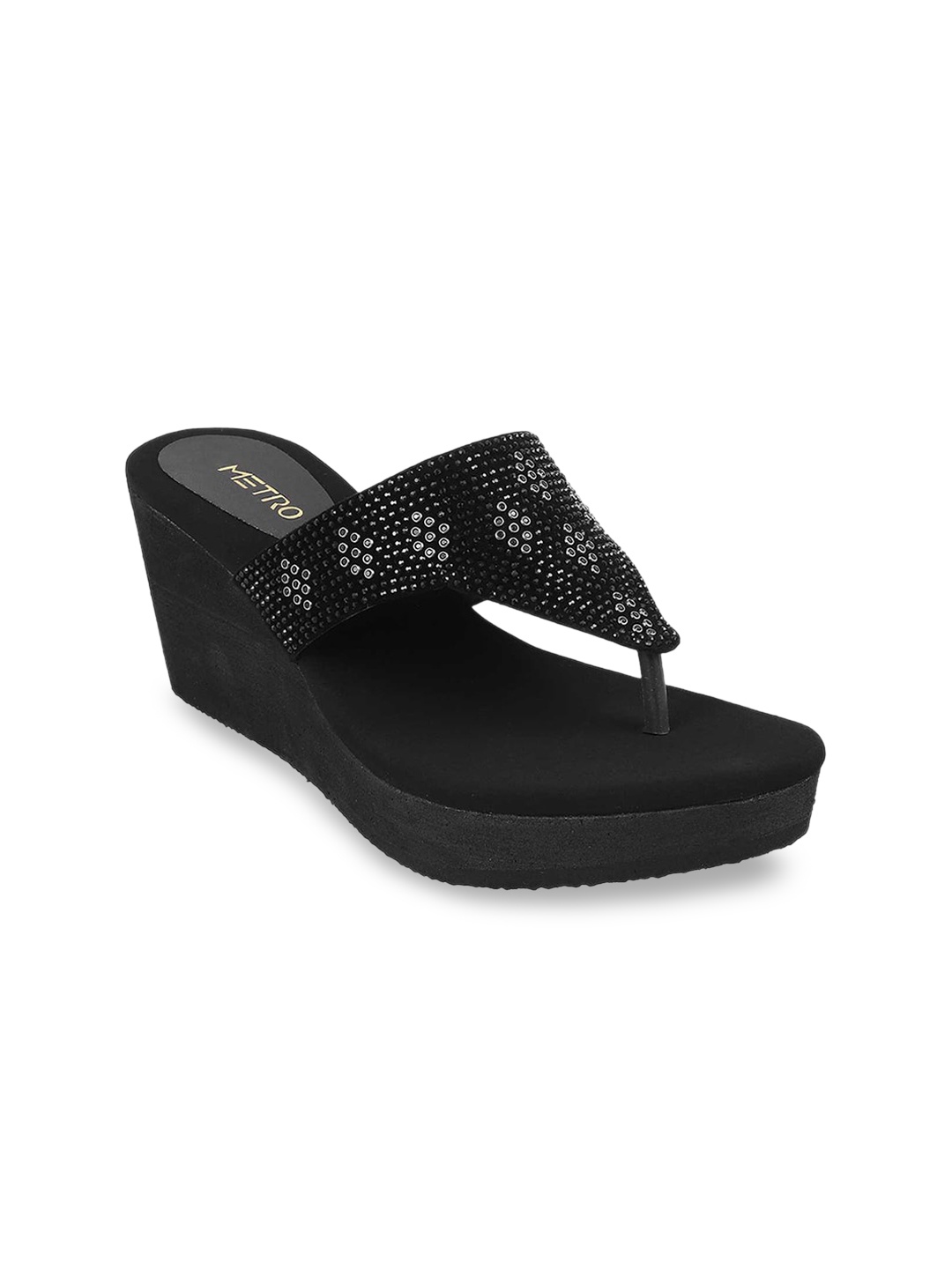 

Metro Black Embellished Wedge Sandals