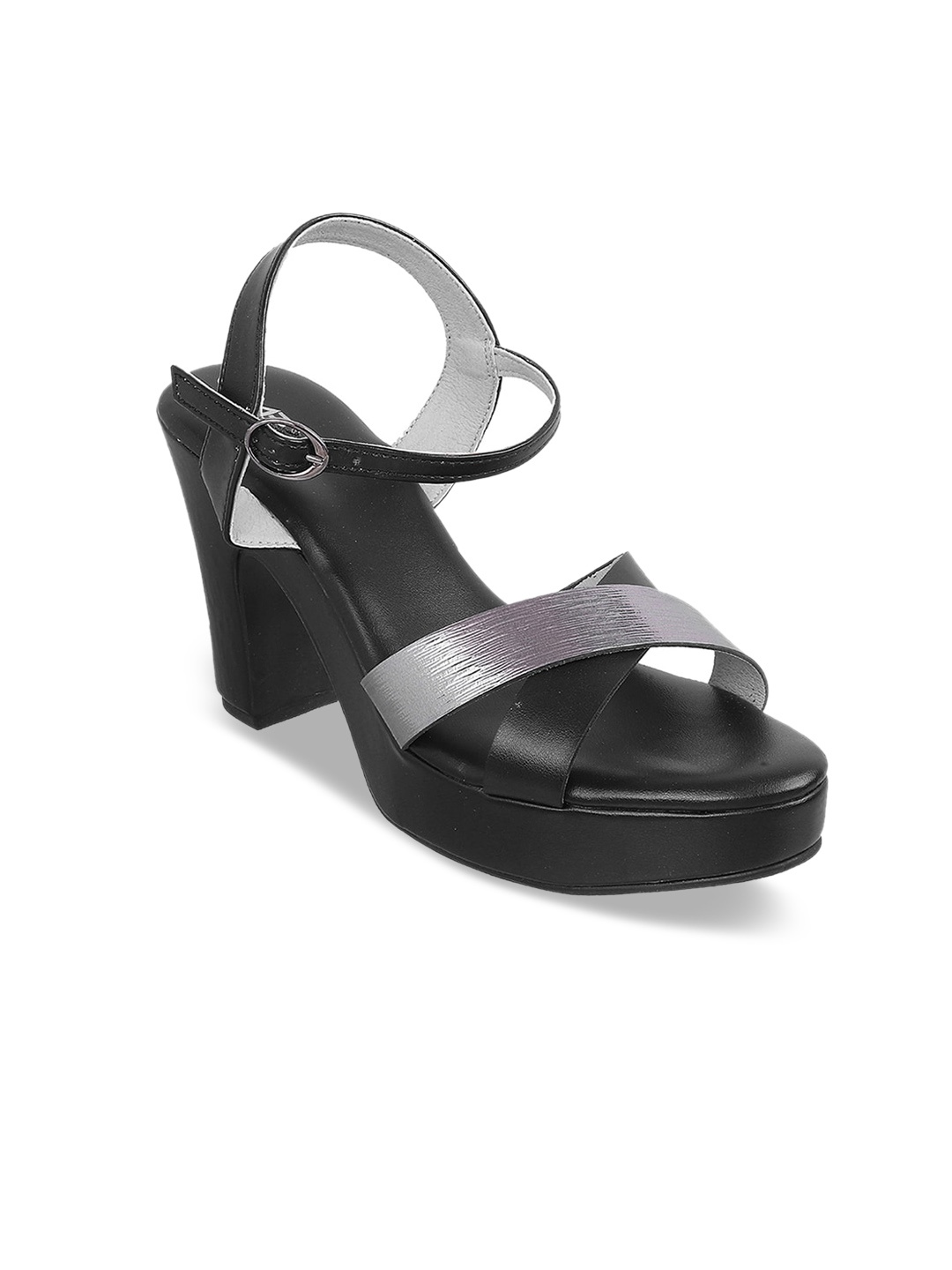 

Metro Women Black & Silver-Toned Textured Platform Heels