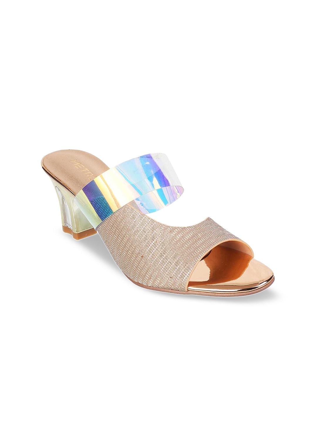 

Metro Women Tan Brown & Silver-Toned Textured Block Heels
