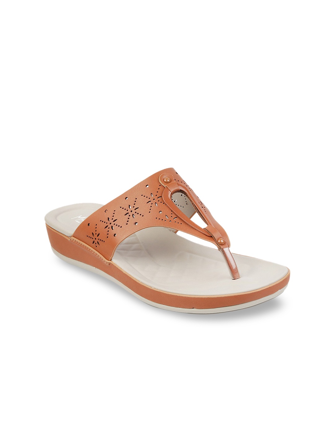 

Metro Women Tan Brown Comfort Heels with Laser Cuts