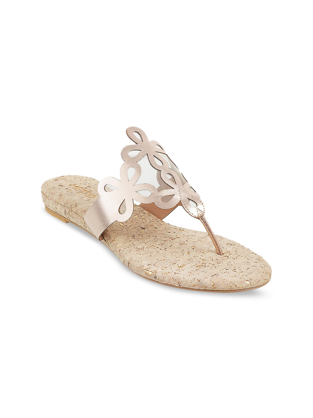 

Metro Gold Toned Comfort Sandals With Laser Cut