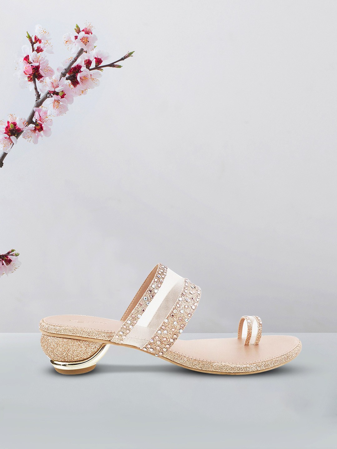 

Metro Women Beige & Silver-Toned Embellished Block Heels