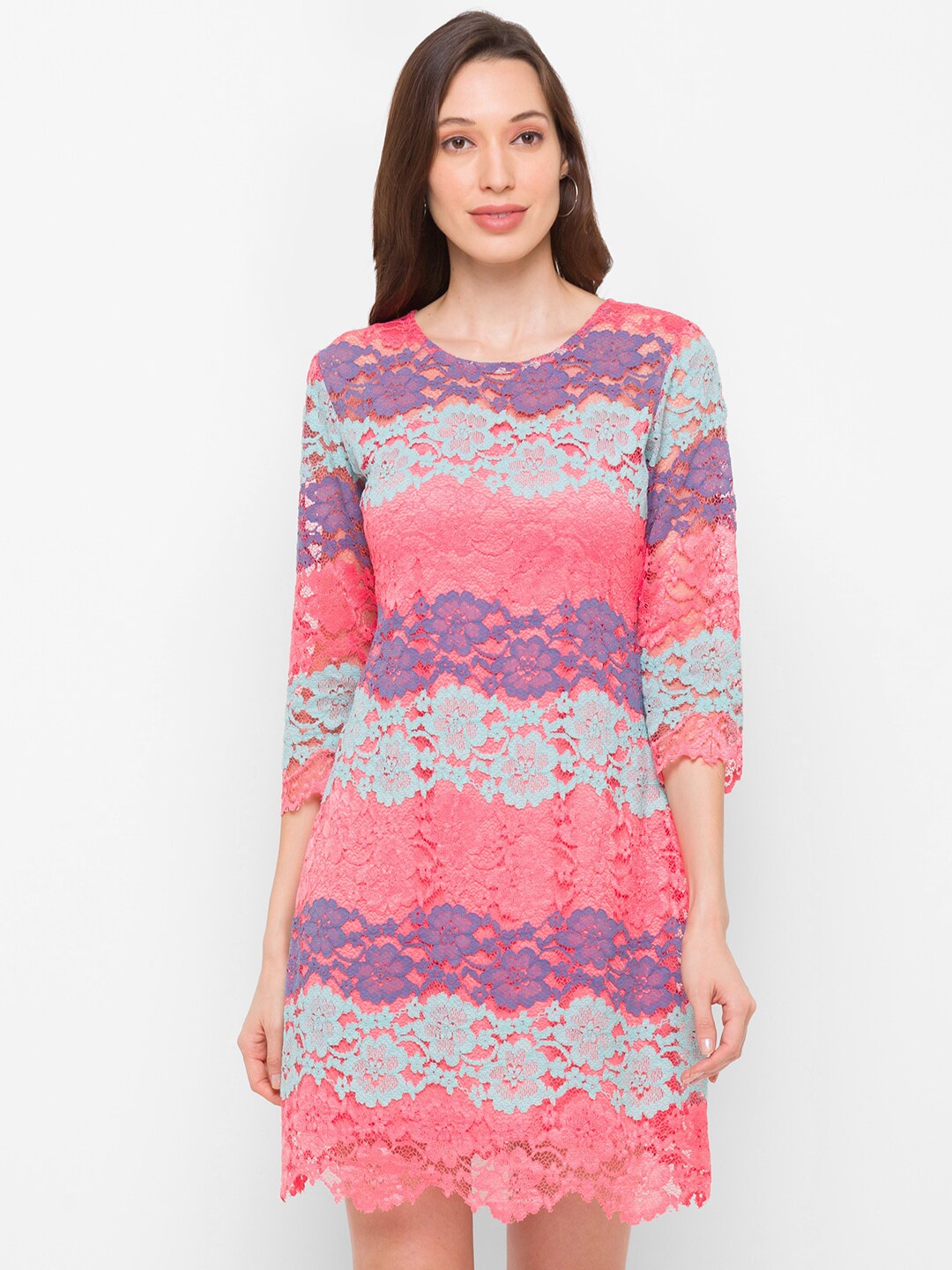 

Globus Pink & Purple Floral Cotton A-Line Dress