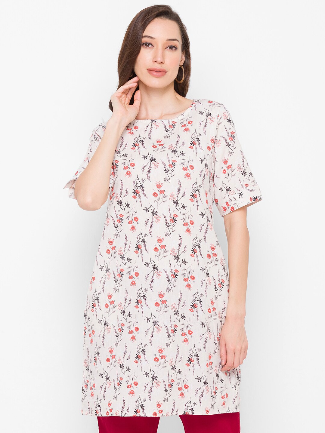

Globus Women Pink Floral Printed Cotton Kurta
