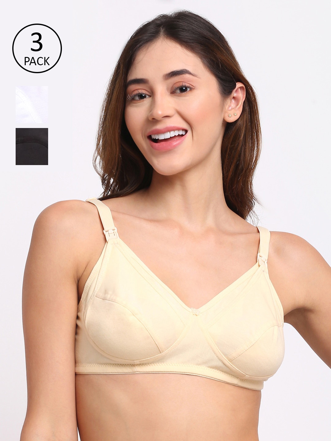 

MYLO ESSENTIALS Cream & White Set Of 3 Maternity Bra