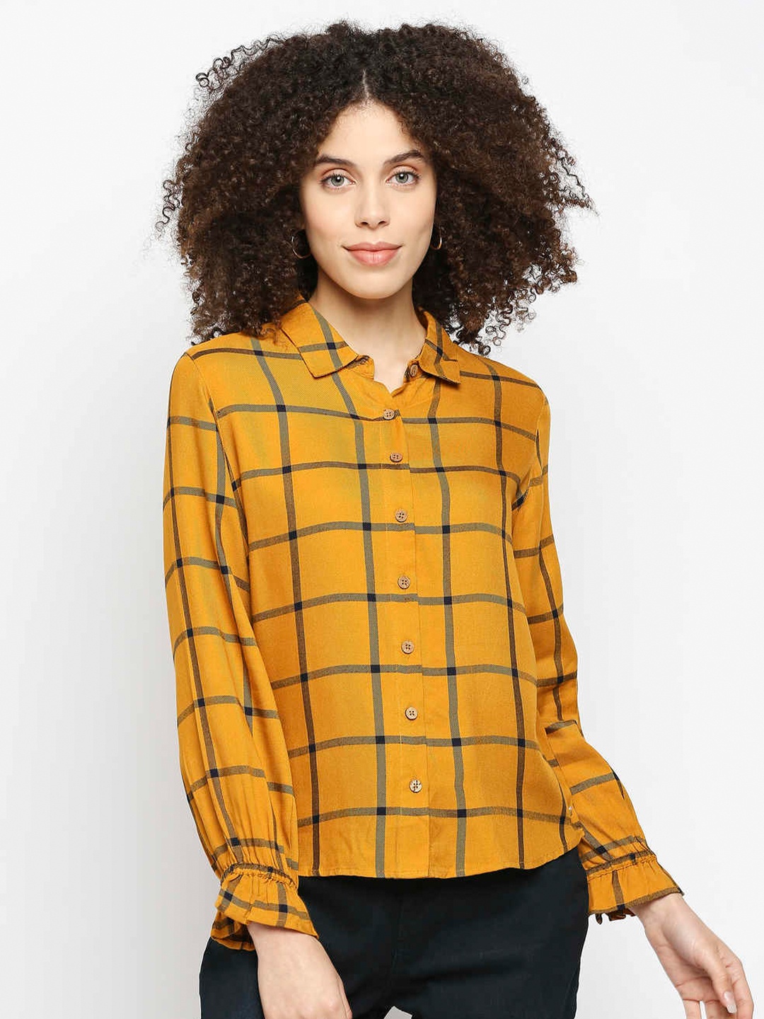 

Pepe Jeans Women Yellow Windowpane Checks Checked Casual Shirt