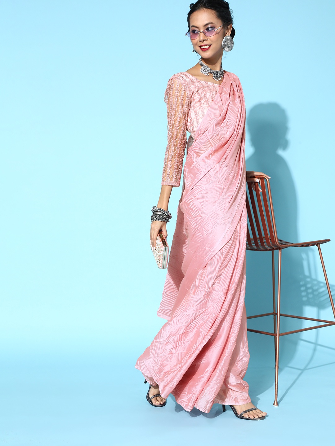 

Mitera Solid Saree, Pink