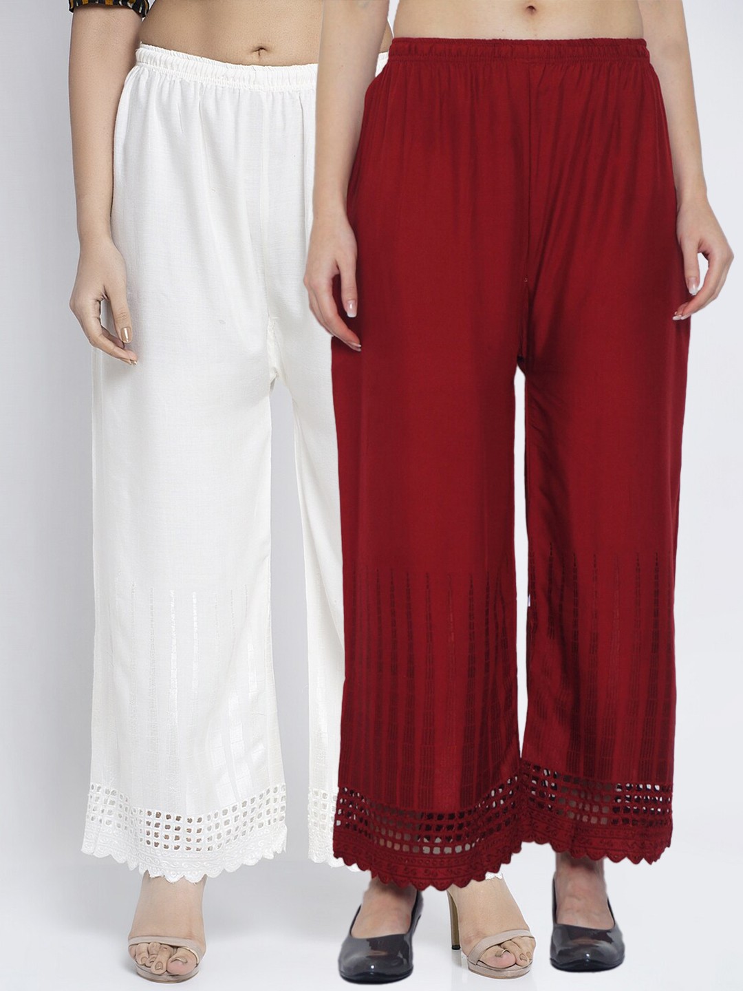 

GRACIT Women Set of 2 Maroon & White Palazzos