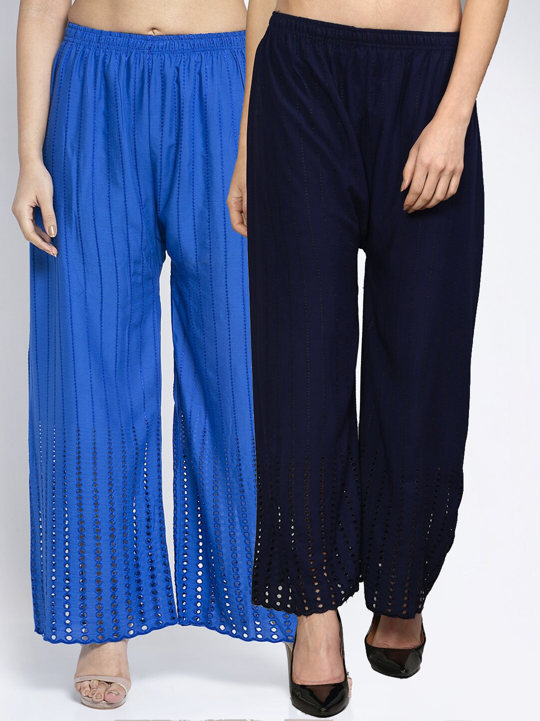 

GRACIT Women Blue & Navy Blue Self Design Knitted Palazzos Set Of 2