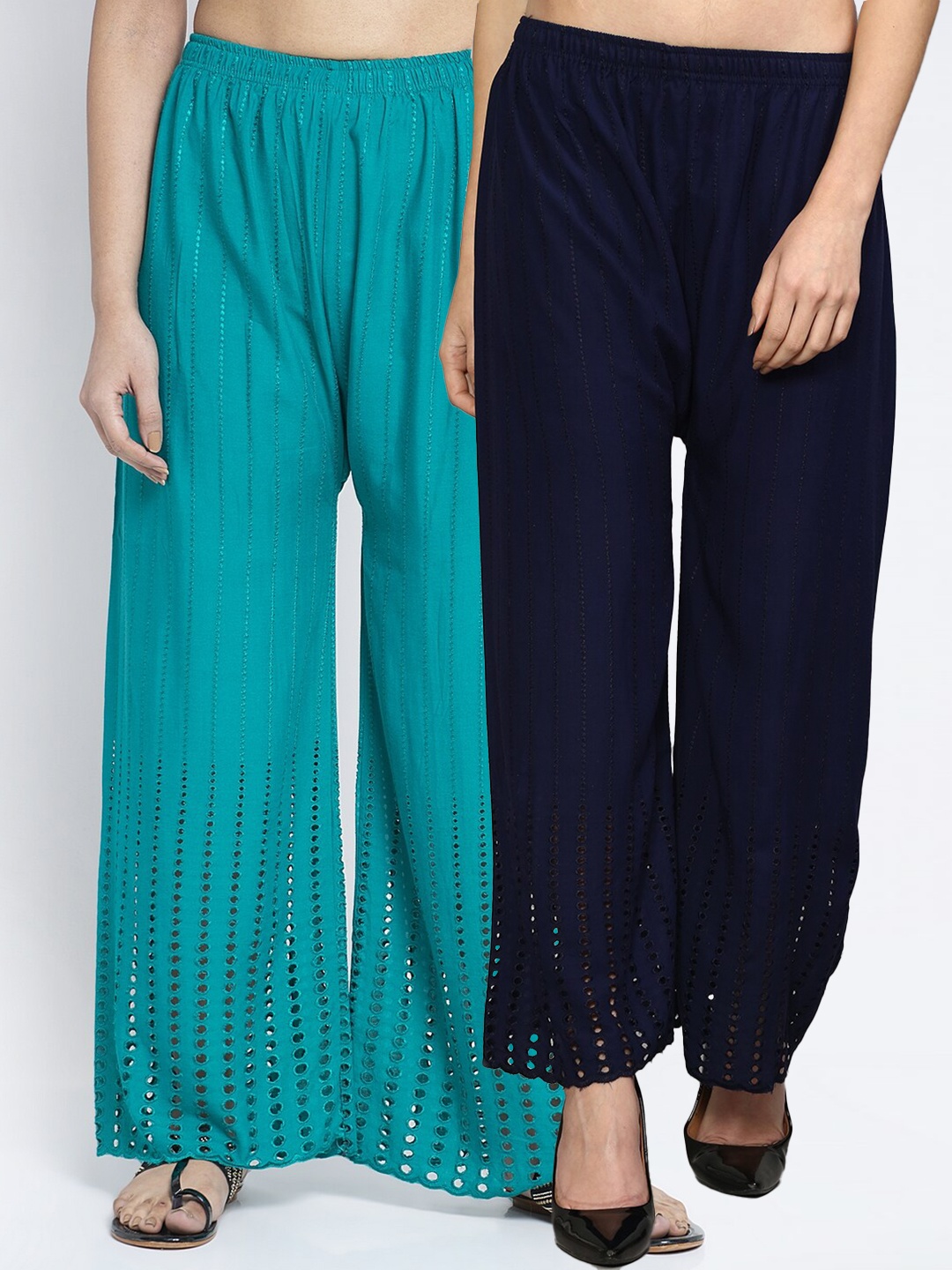 

GRACIT Women Navy Blue & Turquiose Blue Rayon Solid Sera Palazzo