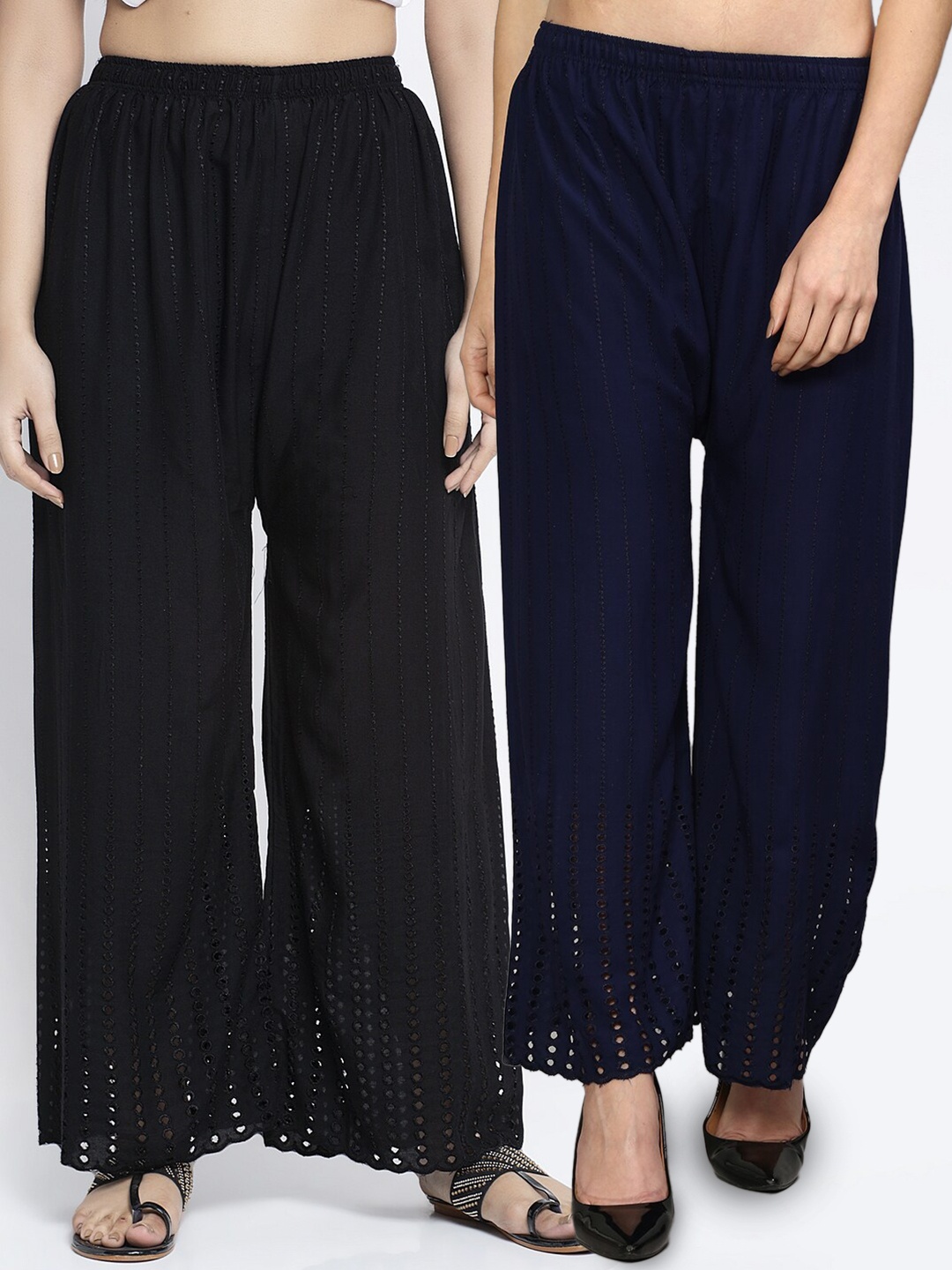 

GRACIT Women Black & Navy Blue 2 Flared Knitted Ethnic Palazzos