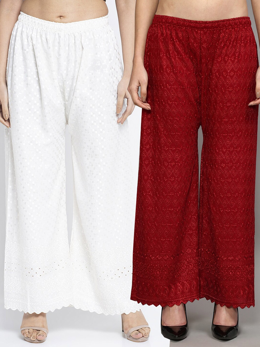 

GRACIT Women Maroon & White 2 Embroidered Flared Knitted Ethnic Palazzos