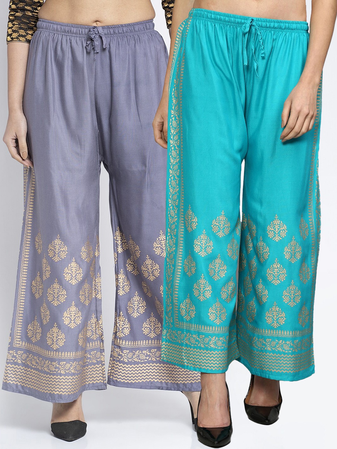 

GRACIT Women Set of 2 Grey & Turquoise Blue Ethnic Motifs Printed Ethnic Palazzos
