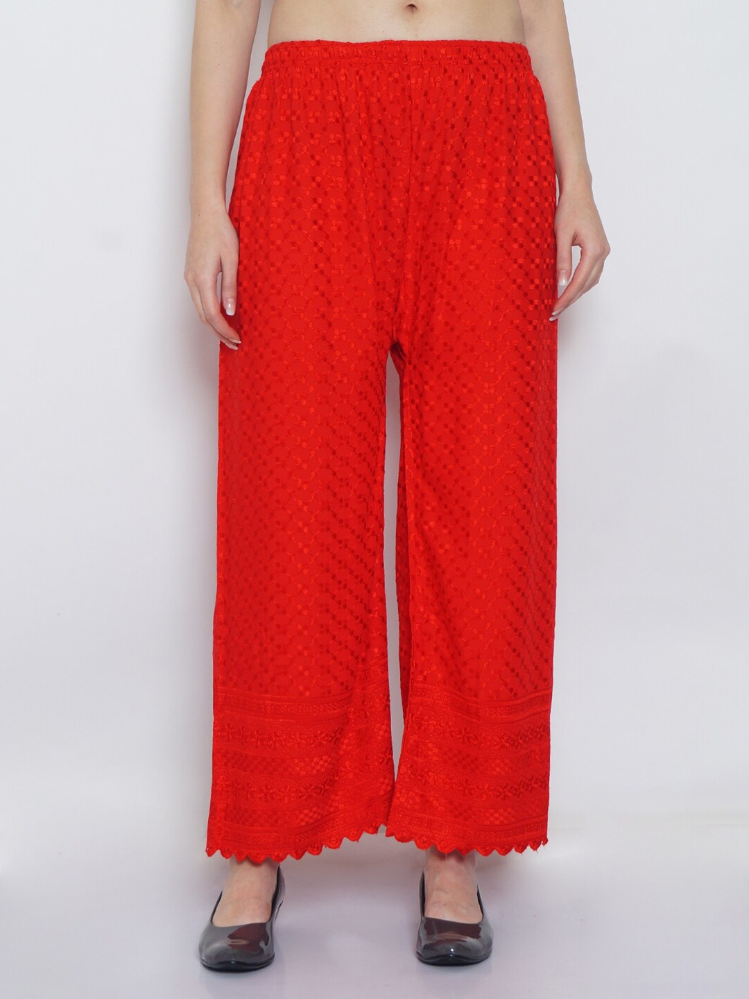 

GRACIT Women Red Embroidered Knitted Ethnic Palazzos