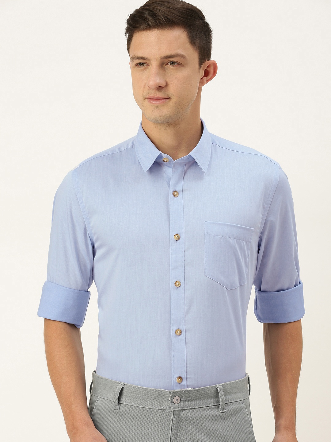 

Burnt Umber Men Blue Pure Cotton Slim Fit Casual Shirt