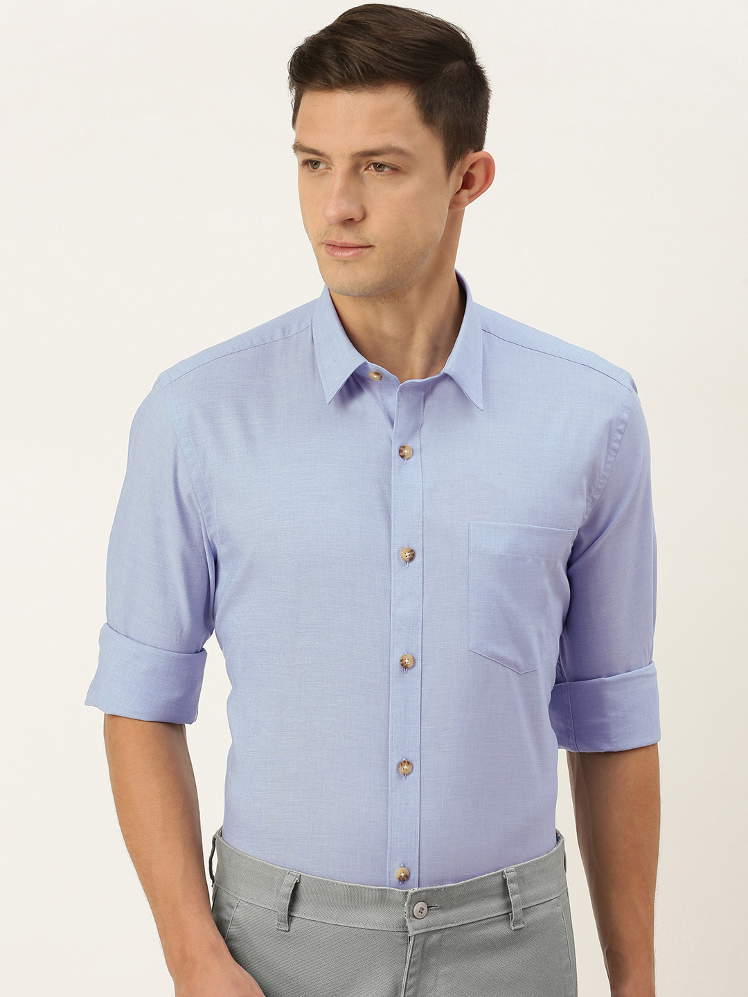 

Burnt Umber Men Blue Pure Cotton Slim Fit Casual Shirt