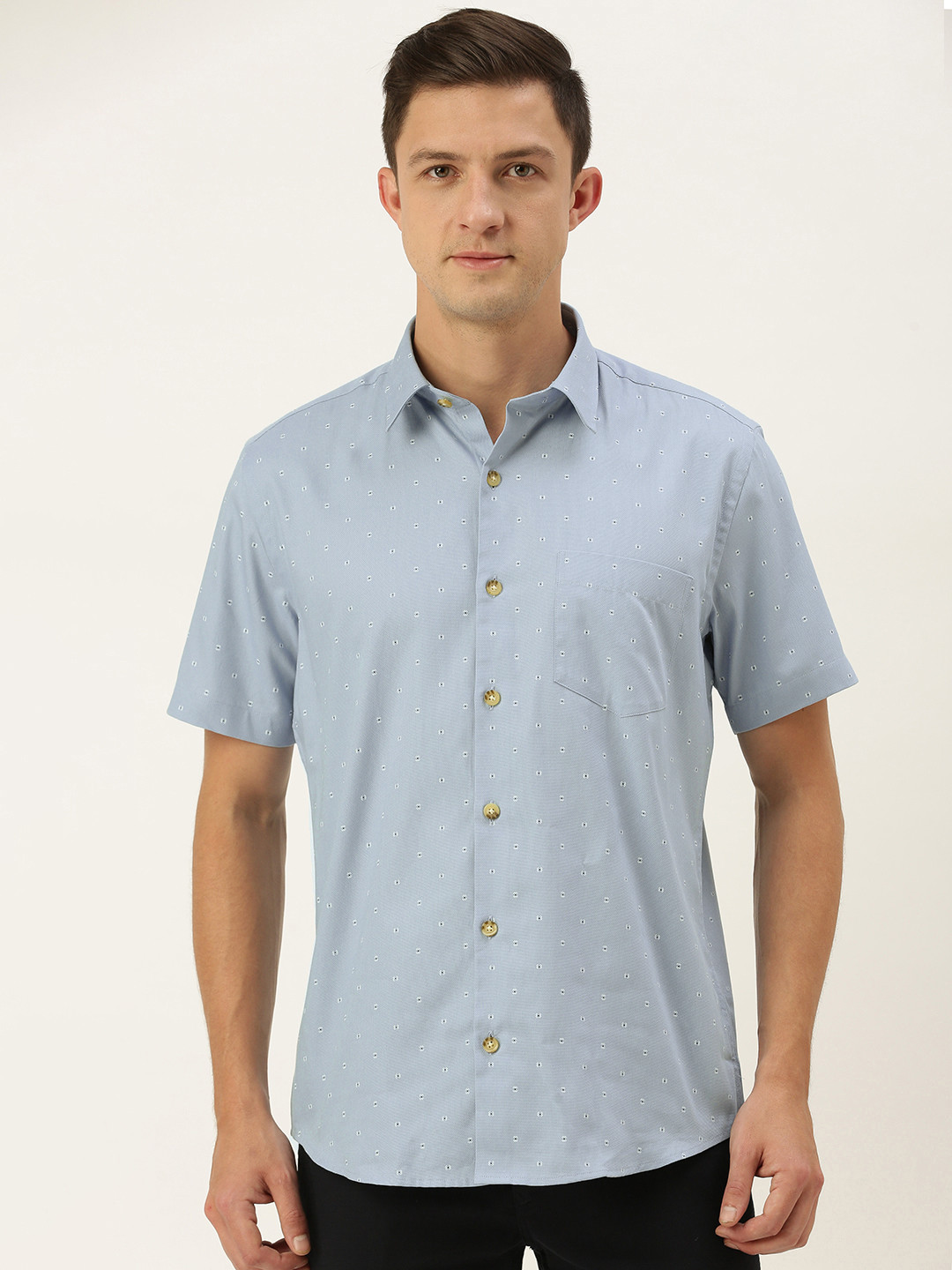 

Burnt Umber Men Blue & Black Pure Cotton Slim Fit Printed Casual Shirt