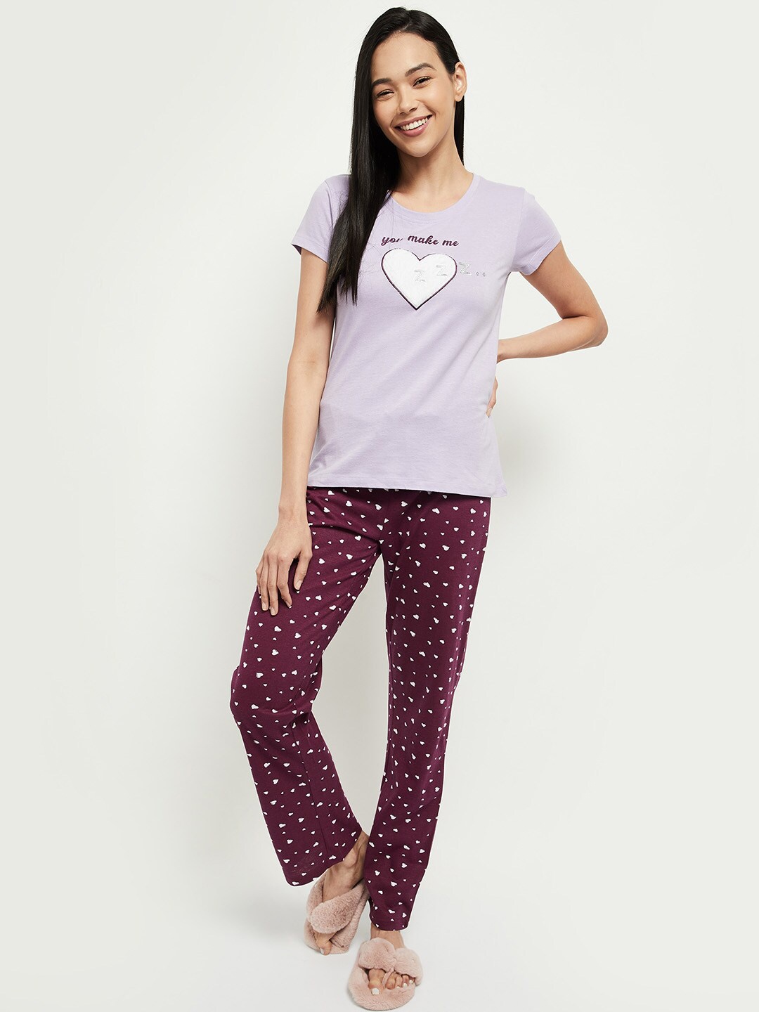 

max Women Purple & Lavender Printed Pure Cotton Night suit