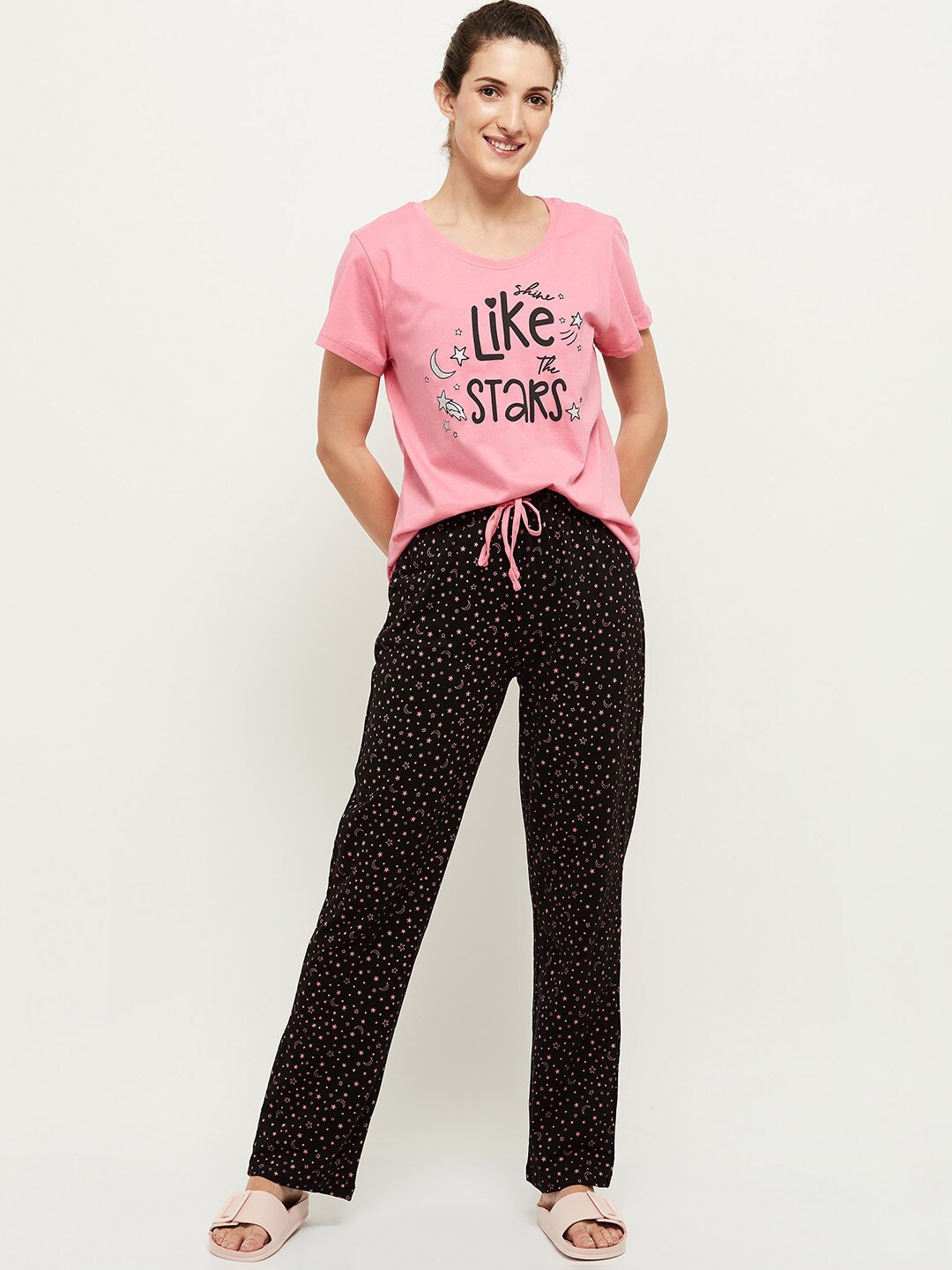 

max Women Pink & Black Printed Night suit