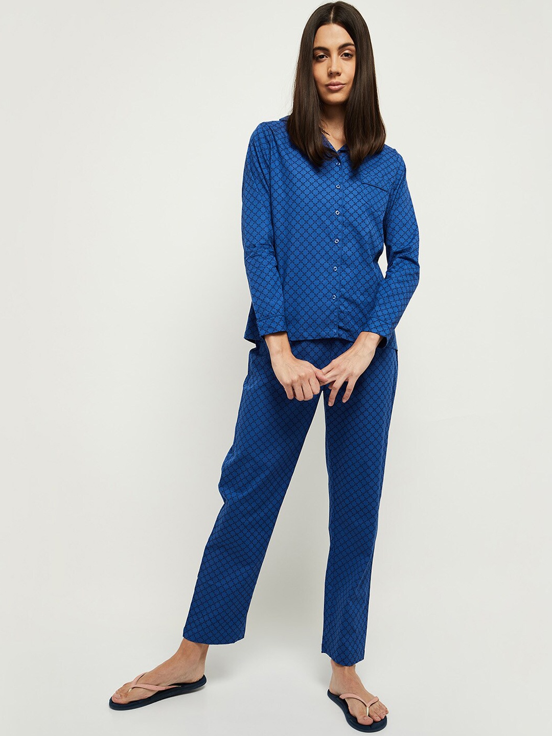 

max Women Blue Pure Cotton Printed Night suit