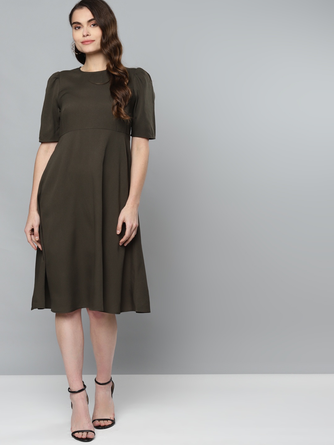 

Femella Olive Green Formal Midi Dress