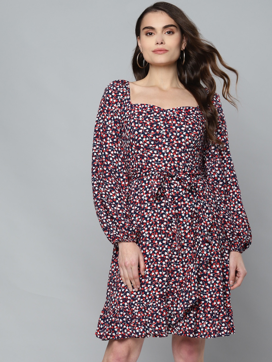 

Femella Navy Blue & Red Floral Mini Dress