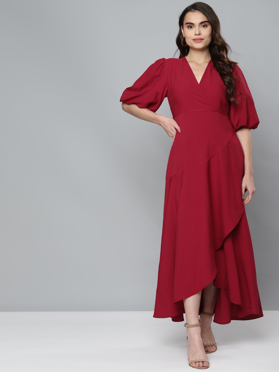 

FEMMELLA Red Wrap Ruffle Maxi Dress