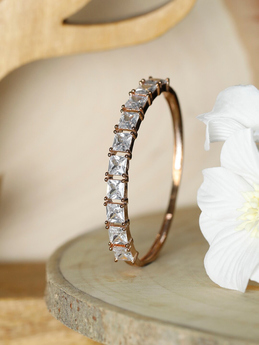

Priyaasi Women Rose Gold American Diamond Bangle-Style Bracelet