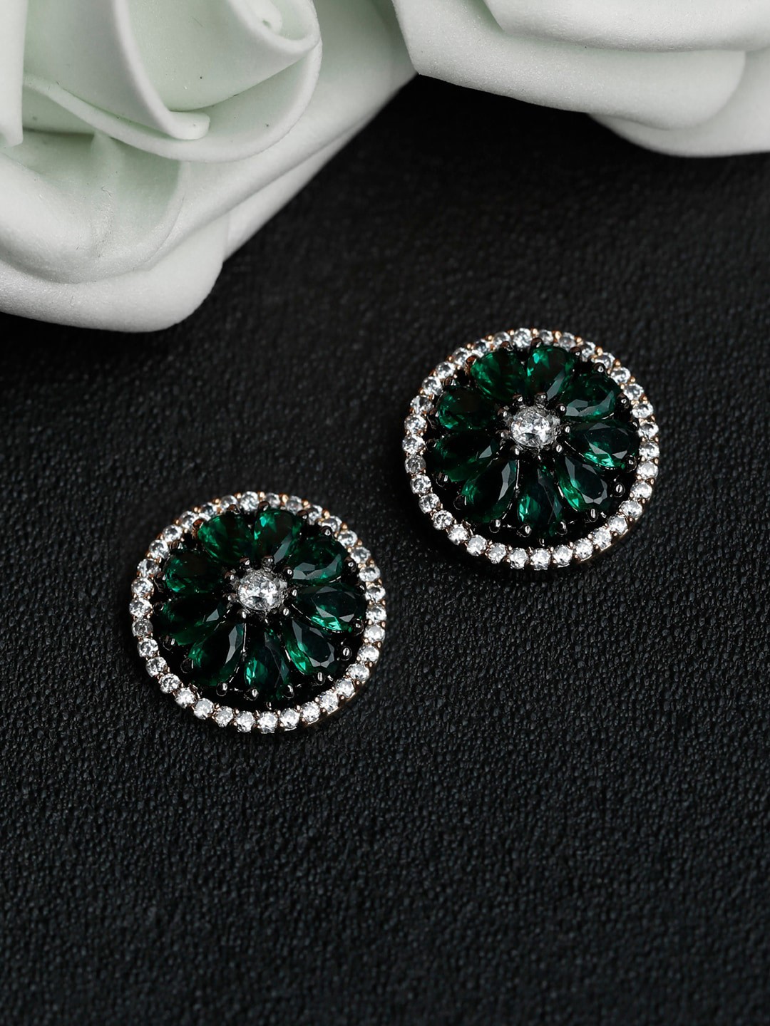 

Priyaasi Gold-Toned & Green Floral Studs Earrings