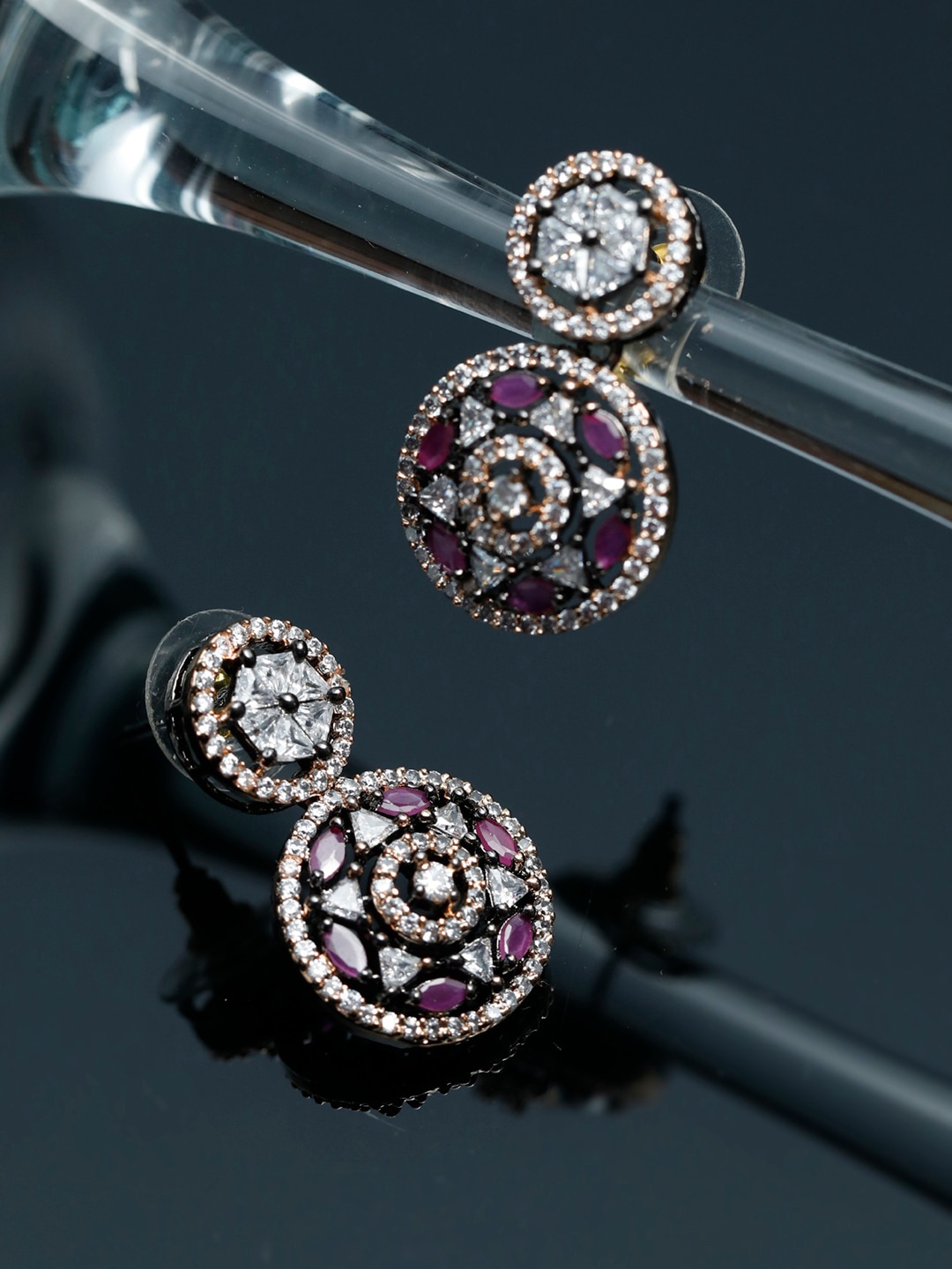 

Priyaasi Rose Gold Toned & White American Diamond Drop Earrings