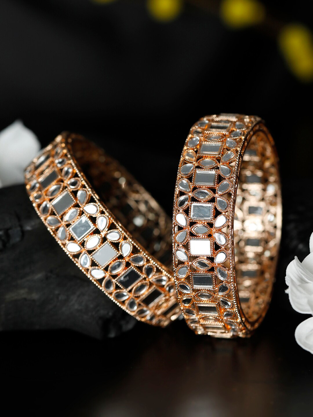 

Priyaasi Set Of 2 Rose Gold-Plated & Stone-Studded Bangles