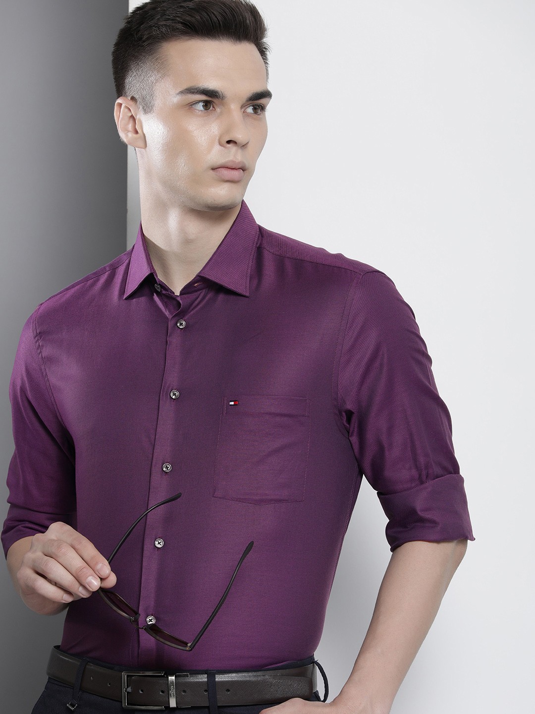 

Tommy Hilfiger Men Pure Cotton Formal Shirt, Purple