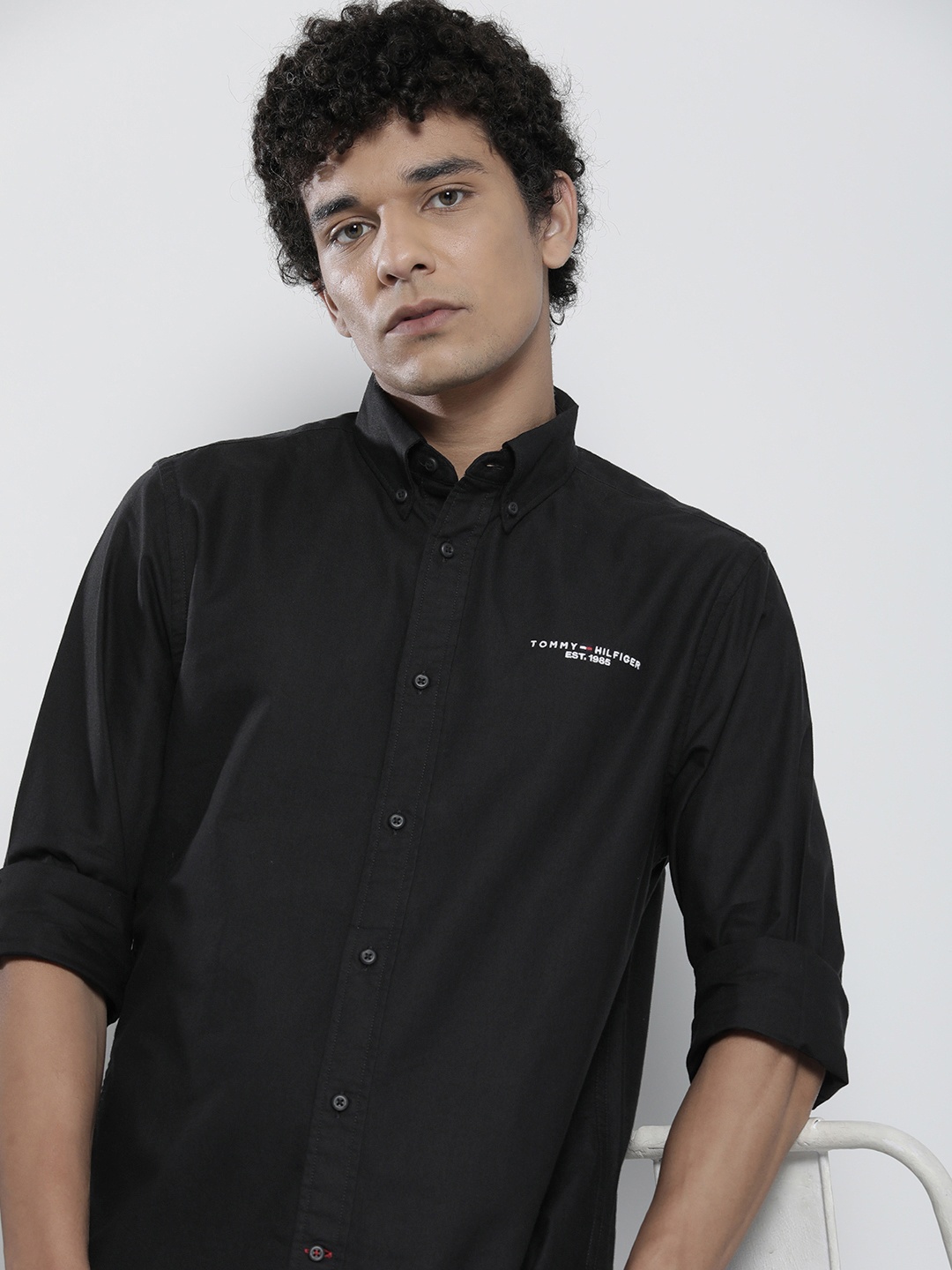 

Tommy Hilfiger Men Black Solid Opaque Pure Cotton Casual Shirt