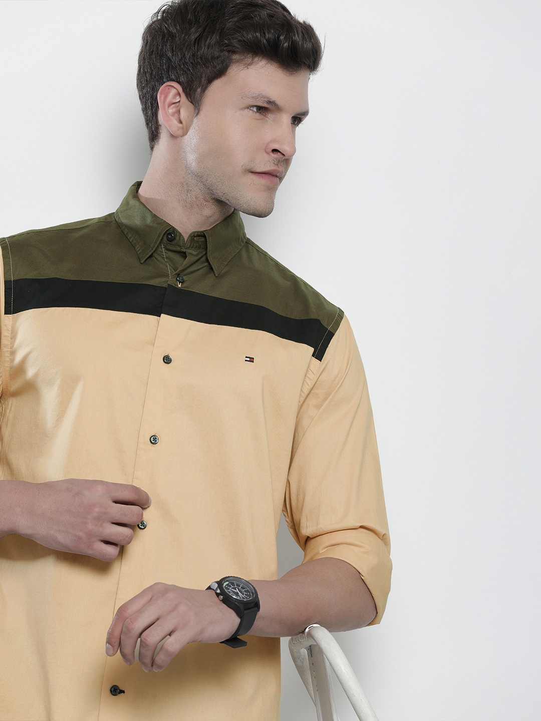

Tommy Hilfiger Men Colourblocked Pure Cotton Casual Shirt, Olive