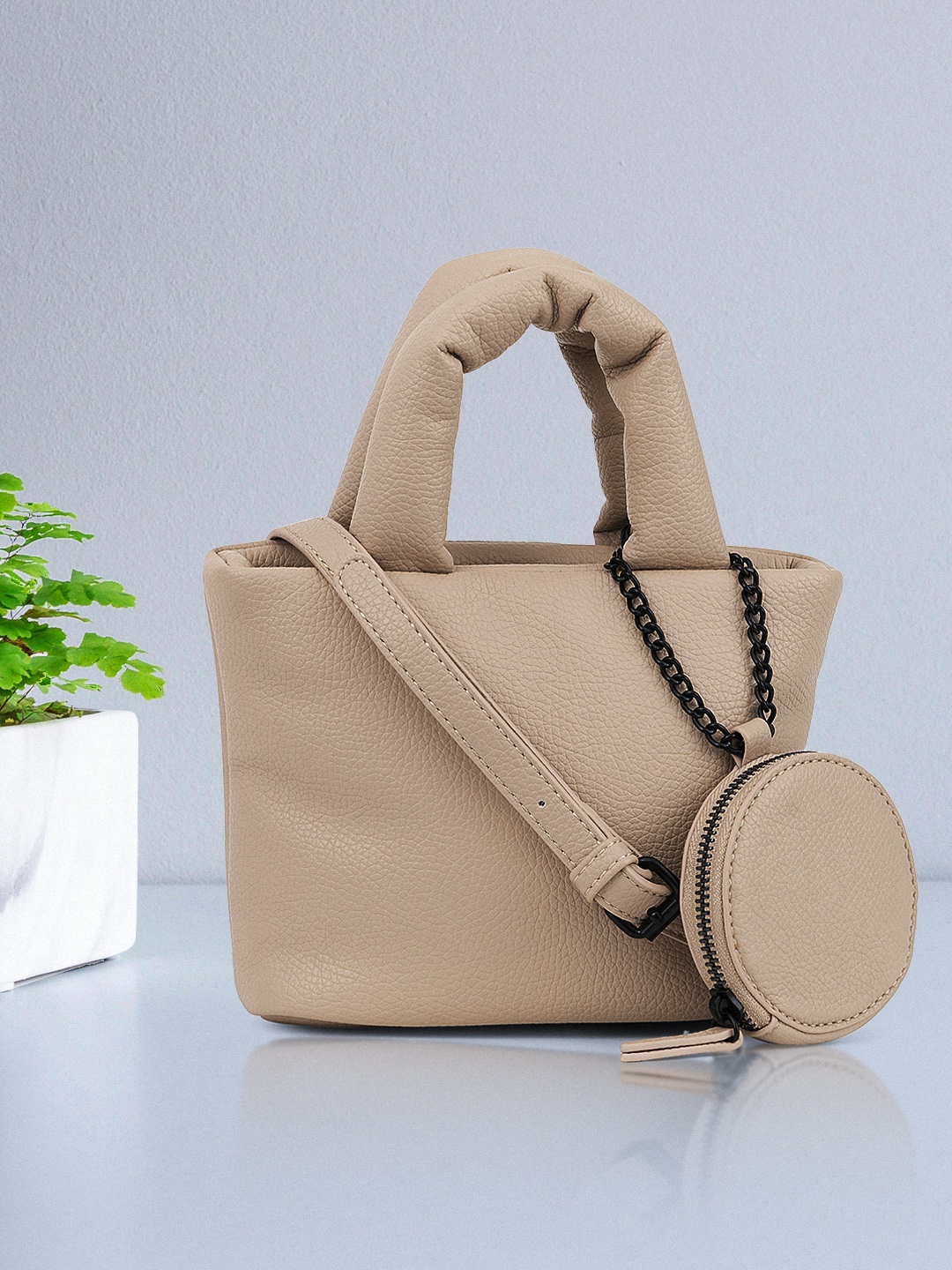 

MIRAGGIO Nude-Coloured PU Structured Small Sling Bag with Pouch