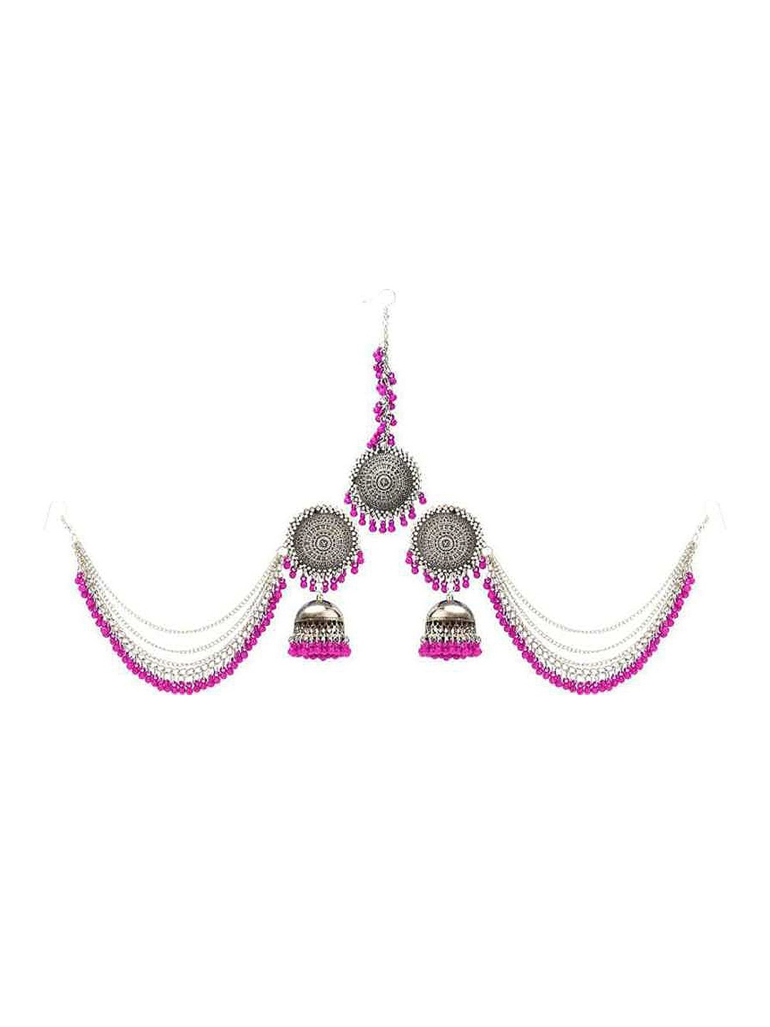 

Vembley Silver-Toned Classic Earrings With Maangtikka