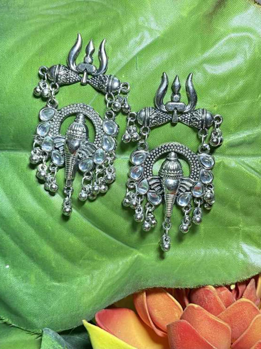 

Vembley Silver-Toned Classic Lord Ganesha Jhumkas Earrings