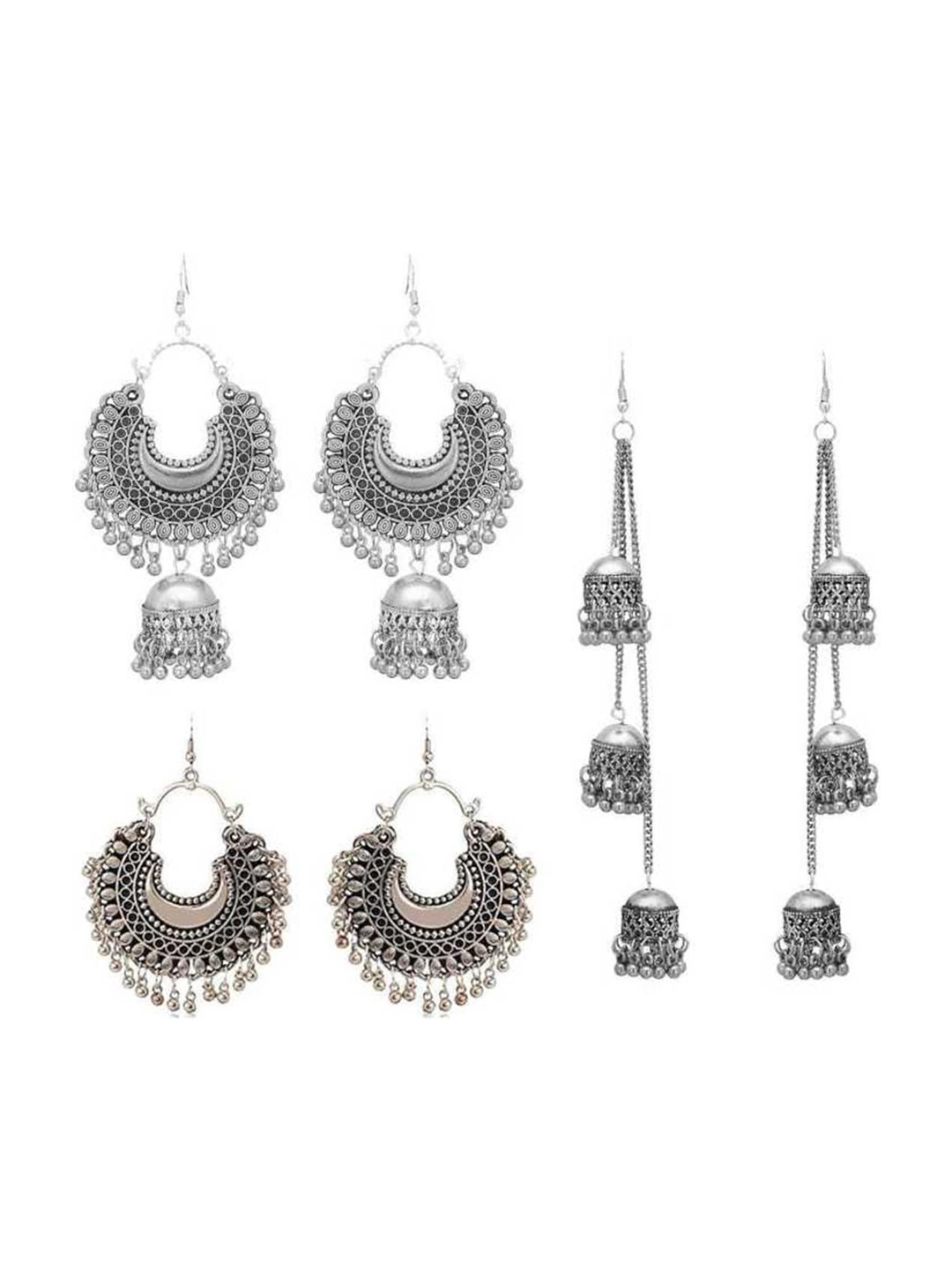

Vembley Set Of 3 Silver-Toned Classic Chandbalis Earrings
