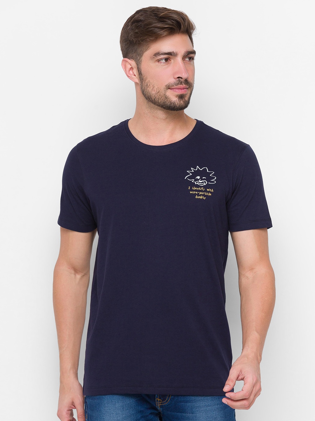 

SPYKAR Men Navy Blue Albert Einstein Printed Cotton T-shirt