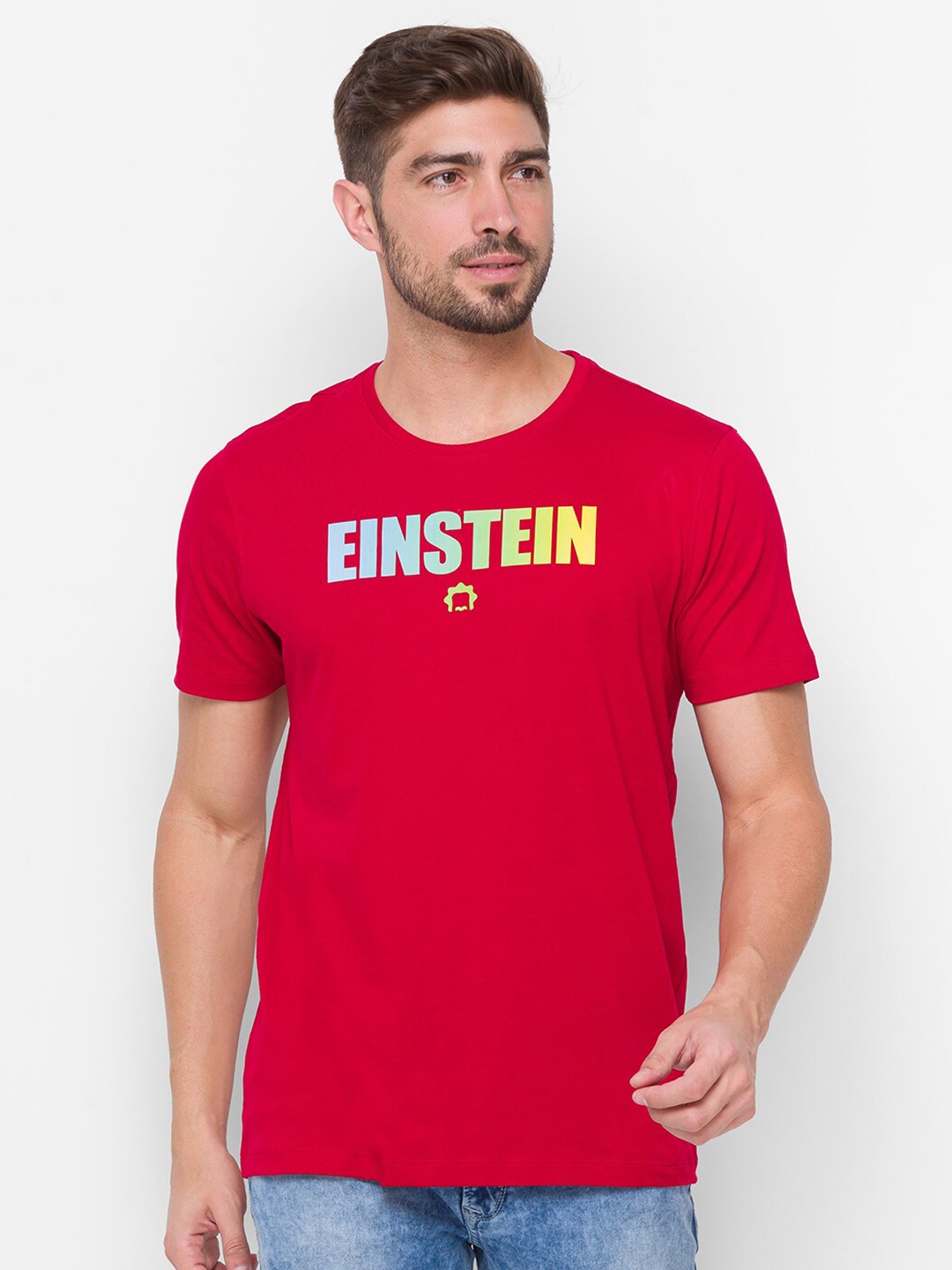 

SPYKAR Men Red Albert Einstein Printed Slim Fit Cotton T-shirt