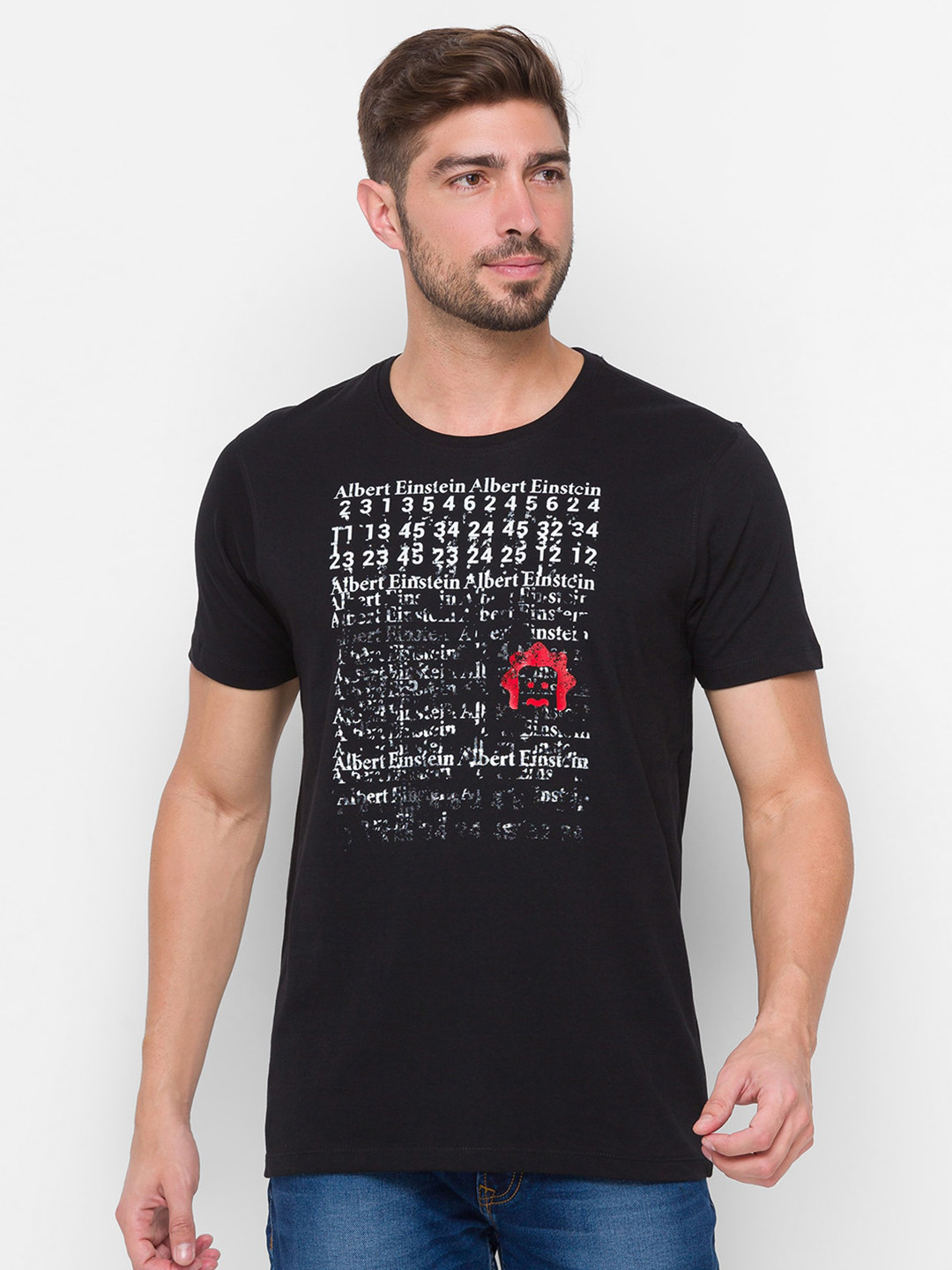 

SPYKAR Men Black Printed Slim Fit Cotton T-shirt