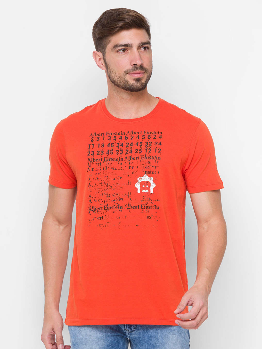 

SPYKAR Men Orange Printed Slim Fit T-shirt