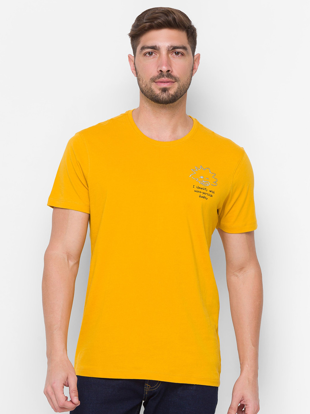 

SPYKAR Men Mustard Yellow Printed Slim Fit Cotton T-shirt